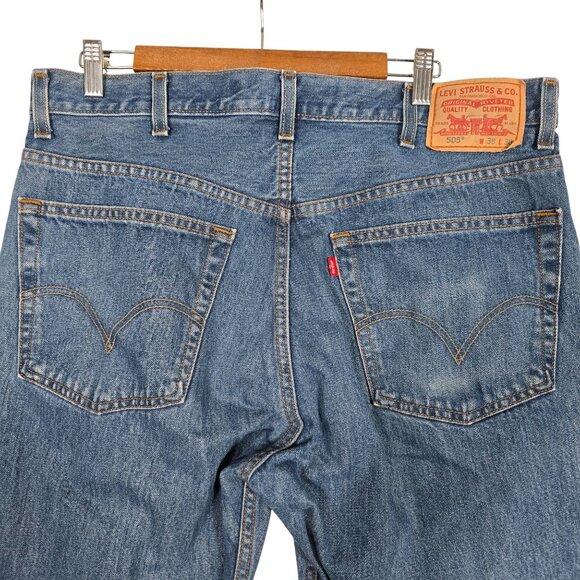 Levis 505 Regular Fit Mens Jeans W38 L30 Medium Wash Denim Straight Leg‎ - Picture 3 of 7